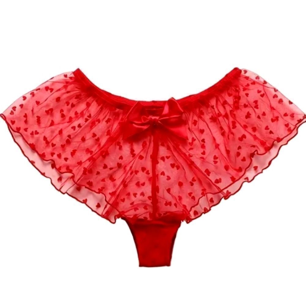 Womens Heart Print Mesh Boyshort Cheeky Panty Large -B